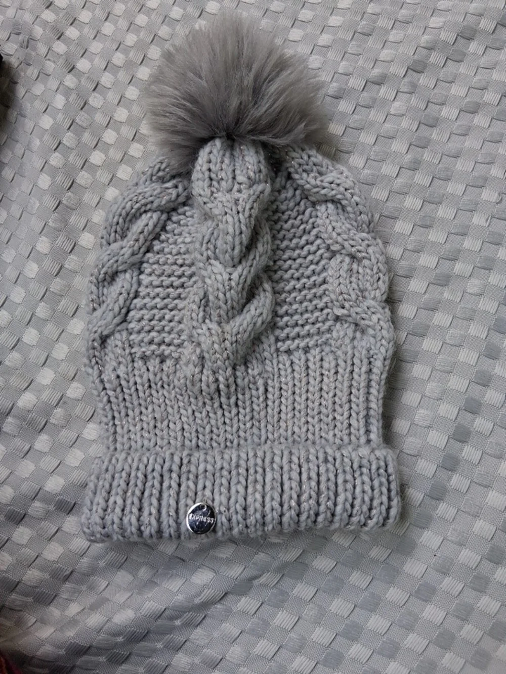 Express Gray Knit Beanie with Metallic Thread